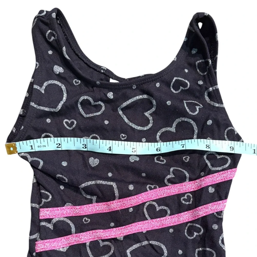 Jacques Moret Girls‎ Black Glitter Heart Gymnastics Biketard Leotard Size 4/5 XS